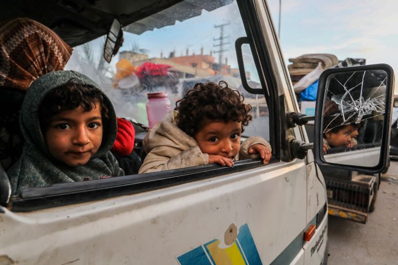 two children in a van