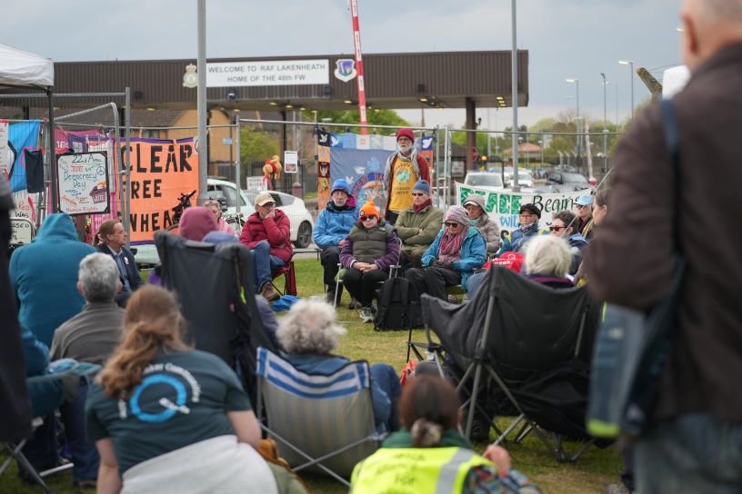 People sat outside RAF Lakenheath gate