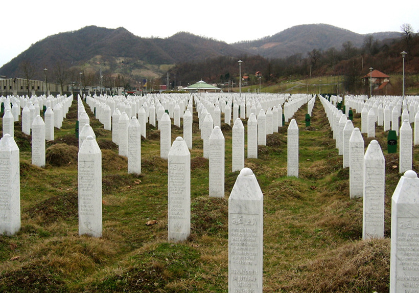 "How can we stop it happening again?" Gravestones at the Potočari genocide memorial near Srebrenica by Michael Büker - CC BY-SA 3.0, https://commons.wikimedia.org/w/index.php?curid=6405619